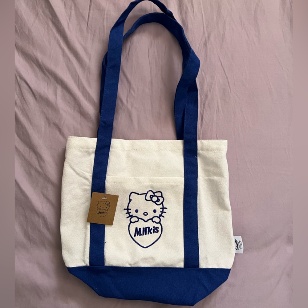 Hello Kitty x Milkis White & Blue Canvas Tote Bag Limited Edition NWT